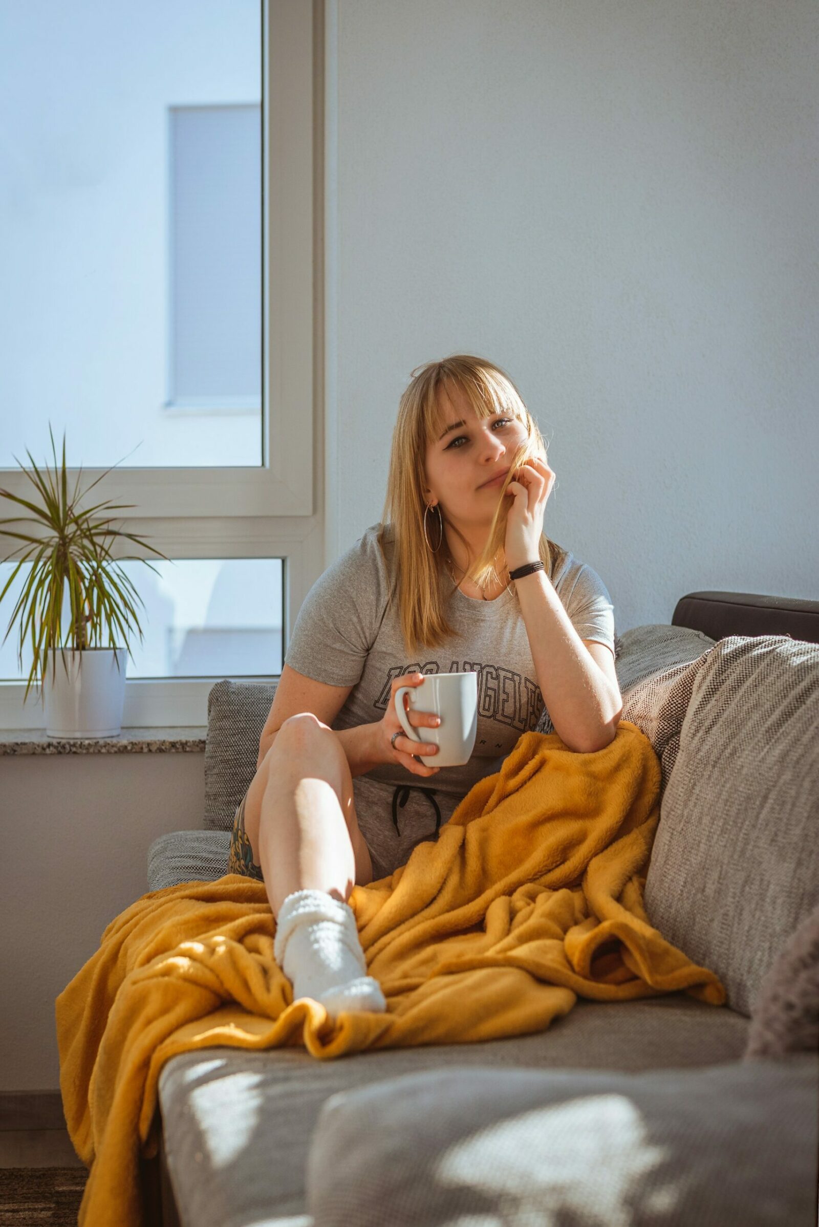 woman sick at home